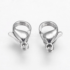 変色しにくい304ステンレススチール製ロブスタークラスプ、手磨き仕上げ  ステンレス鋼色  12x7x3.5mm  穴：1mm&nbsp;STAS-F125-12x7mm-P