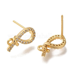女性用真鍮クリアキュービックジルコニアスタッドピアス  左右  18KGP本金メッキ  13x7mm  穴：1.2mm  ピン：0.7mm&nbsp;EJEW-B107-01G