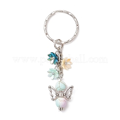 6個 6色合成ターコイズエンジェルペンダントキーホルダー  手綱の花と鉄合金のカニカン留めキーホルダー付き  ミックスカラー  74.5mm  1pc /カラー&nbsp;KEYC-JKC01107