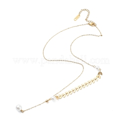 304ステンレススチールペンダントネックレス  アクリル模造真珠とコブチェーン付き  丸いボール  ホワイト  ゴールドカラー  18.62インチ（47.3cm）&nbsp;NJEW-K118-30G