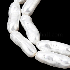 電気メッキガラスシェルパールビーズ連売り  不規則な楕円形  ホワイト  20~23x6.5~8mm  穴：1mm  約18~19個/連  15.75~16.30''（40~41.4センチメートル）&nbsp;BSHE-B009-C01-7x21mm