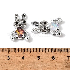合金ラインストーンペンダント  ウサギのチャーム  ガラスと  UVメッキ  ミックスカラー  プラチナ  21x13x4.5mm  穴：2.5x0.8mm&nbsp;FIND-K032-04P