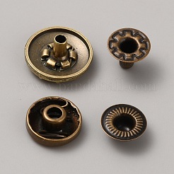 合金スナップボタン  綿パッデッド服コートダウンジャケットバックル  花付きフラットラウンド  アンティークブロンズ  20x7.5~8mm  4個/セット&nbsp;FIND-WH0421-74D