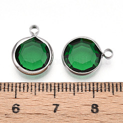 K9ガラスチャーム  フラットラウンド  真鍮パーツ  多面カット  プラチナ  グリーン  13.5~14x10.5~11x3.5~4mm  穴：1.8mm&nbsp;X1-GLAA-T023-37B-05