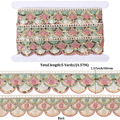 4.8~5ヤードの輝くポリエステルレーストリムリボンとプラスチックのスパンコール  衣装装飾用  カラフル  ファン  1-5/8インチ（40mm）&nbsp;OCOR-CY0001-14B