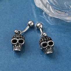 スカル 316 サージカルステンレススチール ダングル へそリング  へそピアス  女性用バーベルボディジュエリー  アンティークシルバー  28x9.5mm&nbsp;EJEW-G416-02AS