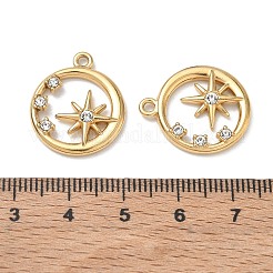 304ステンレススチールラインストーンペンダント  星のチャームが付いたリング  イオンプレーティング（ip）  ゴールドカラー  21x18x3mm  穴：2mm&nbsp;RB-CBA7A56-03G