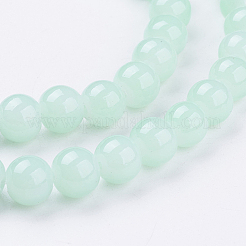 ジェイド風ガラスビーズ連売り  スプレー塗装  ラウンド  アクアマリン  8mm  穴：1.3~1.6mm  約100個/連  31.4インチ&nbsp;X-DGLA-S076-8mm-20