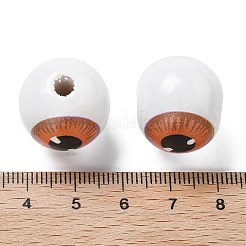 プリントされたシマウッドヨーロピアンビーズ  丸い目玉  チョコレート  19~19.5x17.5~18mm  穴：4~4.5mm&nbsp;WOOD-G023-01C