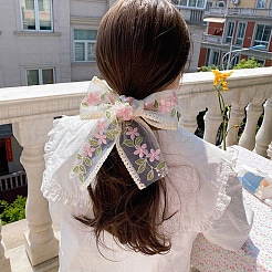 30ヤード ポリコットン刺繍フラワーレースリボン  服飾材料  ピンク  3-1/8インチ（80mm）&nbsp;PW-WG41477-07
