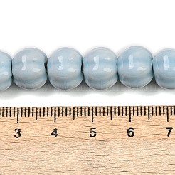 手作りの陶器ビーズ  カボチャ  光沢釉の磁器  ライトブルー  11.5~12x9.5mm  穴：2~2.5mm  約35個/連  12.99''（33センチメートル）&nbsp;PORC-F011-01B