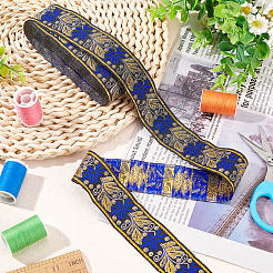エスニック風刺繍ポリエステルリボン  葉の模様  モーブ  1-3/8インチ（34mm）  約7.66ヤード（7m）/ロール&nbsp;OCOR-WH0067-74H