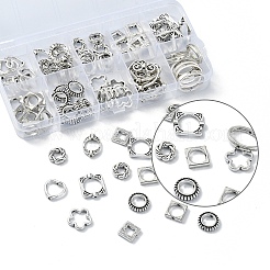 100個 10スタイル チベットスタイル合金ビーズフレーム  混合図形  アンティークシルバー  10~20x10~20x2~3mm  穴：1~1.5mm  10個/スタイル&nbsp;TIBEB-YW0001-27