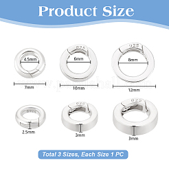 3個、3つのスタイル、925つのスターリングシルバースプリングゲート留め金  銀  8~12x2.5~3mm  穴：4.5~8mm  1個/スタイル&nbsp;STER-PH0003-25