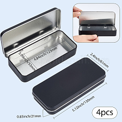 ブリキ収納ボックス4個  ギフトボックス  マットなスタイル  長方形  ブラック  13x6.1x2.1cm&nbsp;CON-SP0001-17