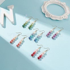 ガラスパールダングルピアス  女性のための金メッキ真鍮ワイヤー ラップ ジュエリー  ミックスカラー  58mm  ピン：0.8mm&nbsp;EJEW-JE05035