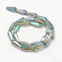フルレインボーメッキファセットティアドロップ  ガラスビーズ連売り  ミディアムアクアマリン  18x8mm  穴：1mm  約23個/連  16.5インチ&nbsp;X-EGLA-J096-FR05