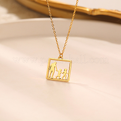 母の日 304ステンレススチール ファミリーシルエットペンダントネックレス（女性用）  18KGP本金メッキ  17.72インチ（45cm）&nbsp;RN1397-1