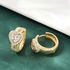 真鍮クリアキュービックジルコニアフープピアス  ハート  18KGP本金メッキ  18x10.5x21mm&nbsp;EJEW-Q016-03G
