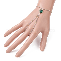 304ステンレススチールアズキチェーンブレスレットセット3個  女性用合金ガラスフラワージュエリー  プラチナ·ゴールデン  7-3/8インチ（18.8cm）&nbsp;BJEW-JB12660