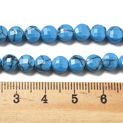 合成ターコイズビーズ連売り  ファセットスクエアカットコインビーズ  フラットラウンド  6~7.5x4mm  穴：1mm  約64~66個/連  15.16~15.63インチ（38.5~39.7cm）&nbsp;G-C179-A6mm-18