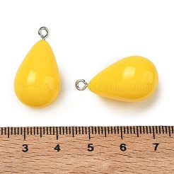 不透明樹脂ペンダント  ティアドロップチャーム  プラチナトーンのアイアンループ付き  きいろ  26.5x14.5mm  穴：1.8mm&nbsp;RE-CBA9CFC-03A