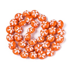 手作りランプワークビーズ  花柄とフラットラウンド  サンゴ  14~15x10~12mm  穴：0.8~1.2mm&nbsp;LAMP-Q039-09D