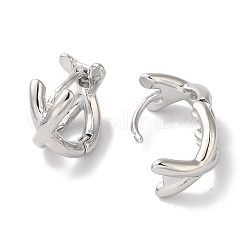 女性用クロッシングダブルバンド真鍮フープピアス  プラチナメッキ  10.5x7mm&nbsp;EJEW-U008-06P