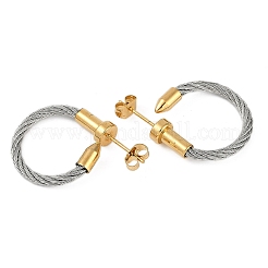 イオンプレーティング（IP）304ステンレススチールツイストスタッドピアス（女性用）  弾丸チャーム  ゴールデン·ステンレス鋼色  23.5x6mm&nbsp;EJEW-M023-05B