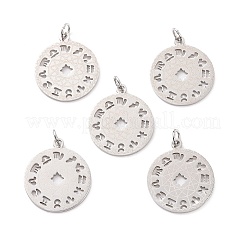 変色しない201ステンレススチールペンダント  星座とフラットラウンド  ステンレス鋼色  22x18.5x1mm  穴：3mm&nbsp;STAS-S105-T565D-1