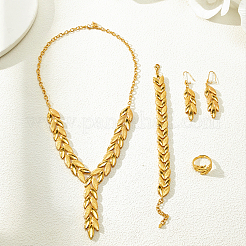 女性向けリーフ合金ブレスレット、イヤリング、ネックレス、リングセット  ゴールドカラー  ネックレス：19.29インチ（49cm）&nbsp;NA9773