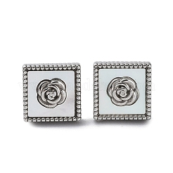 6カラースクエア＆フラワーナチュラルシェルスタッドピアス2ペア  304ステンレススチールイヤリング  ゴールデン·ステンレス鋼色  10x10mm  3ペア/カラー&nbsp;EJEW-A024-09
