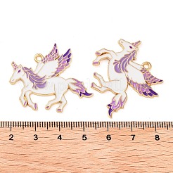 メッキ合金エナメルチャームラック  ゴールドカラー  ユニコーンチャーム  蘭  34x30x1.5mm  穴：2mm&nbsp;FIND-Q099-05B-G