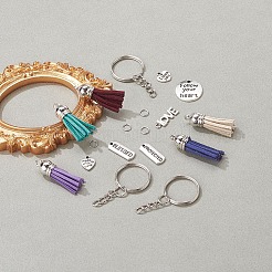 DIYキーホルダー作成キット  インスピレーションあふれるメッセージアロイペンダントを含む  フェイクスエードタッセルペンダントデコレーション、ccbプラスチックコードエンド  鉄オープン丸カン  スプリットキーリング  アンティークシルバー＆プラチナ  フェイクスエードタッセルペンダント：35個/バッグ&nbsp;DIY-YW0003-69