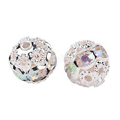 真鍮製のラインストーンビーズ  グレードA  銀色のメッキ  ラウンド  クリスタルAB  8mm  穴：1mm  20個/箱&nbsp;RB-JP0001-8mm-28S