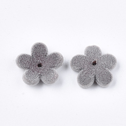 フロッキーアクリルビーズキャップ  5花びら  花  ライトグレー  17x18x5mm  穴：1mm&nbsp;OACR-T005-03-02