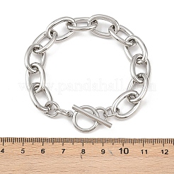 女性用304ステンレススチールアズキチェーンブレスレット  トグル留め金付き  ステンレス鋼色  7-5/8インチ（19.5cm）&nbsp;BJEW-C129-08B-P
