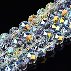 電気メッキ透明ガラスビーズ連売り  ABカラーメッキ  多面カット  ラウンド  クリアAB  10x10x9.5mm  穴：1.5mm  約58~60個/連  21.65~22.44インチ（55~57cm）&nbsp;EGLA-N002-18B-B01