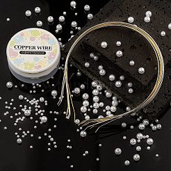 DIYイミテーションパールヘアバンド作成キット  20個の鉄のヘアバンドのパーツ  1000pcsabsプラスチックラウンドビーズ  2ロール銅ジュエリーワイヤー  ミックスカラー  ビーズ：3~8mm  穴：1.4~2.3mm  1000個/セット&nbsp;DIY-LS0003-76