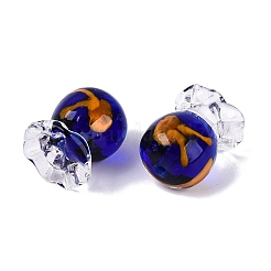 内側の花の手作りランプワークビーズ  クラゲの入ったボトル  ミディアムブルー  15x11~13x11~13mm  穴：0.8~1mm&nbsp;LAMP-Q039-13F