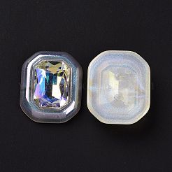 レインボー虹色メッキ アクリル カボション  グリッターカボション  長方形  ホワイト  28x22.5x8mm&nbsp;X-OACR-E011-07