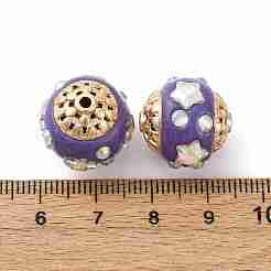 手作り樹脂インドネシアラウンドビーズ  合金ラインストーンパーツ  スターとラウンド  パープル  17x18x16.5mm  穴：2mm&nbsp;IPDL-P005-22KCG-03