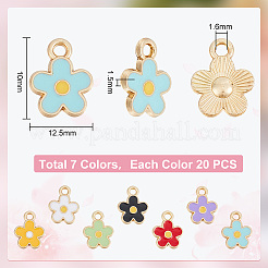 140本7色合金エナメルチャーム  ゴールドカラー  花のチャーム  ミックスカラー  12.5x10x1.5mm  穴：1.6mm  20個/カラー&nbsp;ENAM-HY0003-03