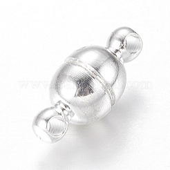ループ付きの丸い真鍮のマグネットクラスプ  オーバル  ニッケルフリー  銀色のメッキ  11x5mm  穴：1mm&nbsp;X-KK-D331-S