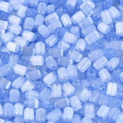 ドローベンチスタイルのガラスシードビーズ  模造キャットアイ  コラム  コーンフラワーブルー  6~7x3.5~4mm  穴：1.2~1.6mm  約3210個/ポンド&nbsp;SEED-N008-10I