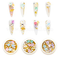 ネイルアートの装飾の付属品  樹脂製の花と真鍮製のカボションとスチール製のマイクロビーズとABSプラスチック製の模造パールビーズとガラス製のラインストーン  混合図形  ゴールドカラー  ミックスカラー  0.5~12x0.5~10x0.5~3mm&nbsp;MRMJ-Q087-003