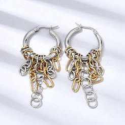 女性用304ステンレスフープピアス  リングチェーンタッセル付きオーバル  ゴールデン·ステンレス鋼色  60x25mm&nbsp;EJEW-G463-03GP