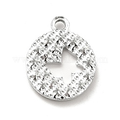 合金ラインストーンペンダント  プラチナトーンの中空フラットラウンドにバタフライチャーム  クリスタル  19x15x3mm  穴：2mm&nbsp;ALRI-C007-57P