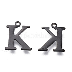 304ステンレススチールチャーム  レーザー切断  アルファベット  電気泳動黒  文字.k  12x10x0.8mm  穴：1mm&nbsp;STAS-H112-K-EB