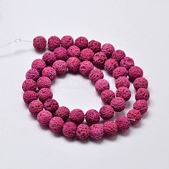 天然溶岩岩の丸いビーズ連売り  染め  赤ミディアム紫  6mm  穴：1mm  約63個/連  15.7インチ&nbsp;X-G-I124-6mm-05